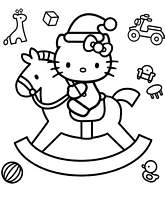 coloriage hello kitty sur un cheval a bascule